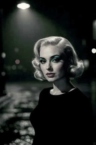 noir portrait, rainy night